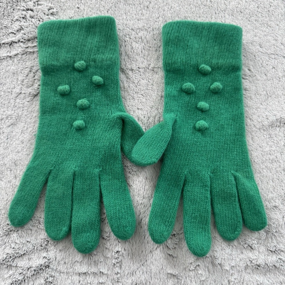 NORDSTROM Women's Pair Green‎ Bubble Yarn Gloves Made In Italy Winter Gloves EUC